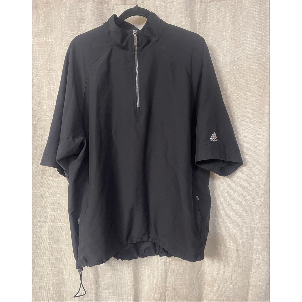 Adidas Mens Large Black 1/4 Zip Short Sleeve Windbreaker ClimaShell Running Gym